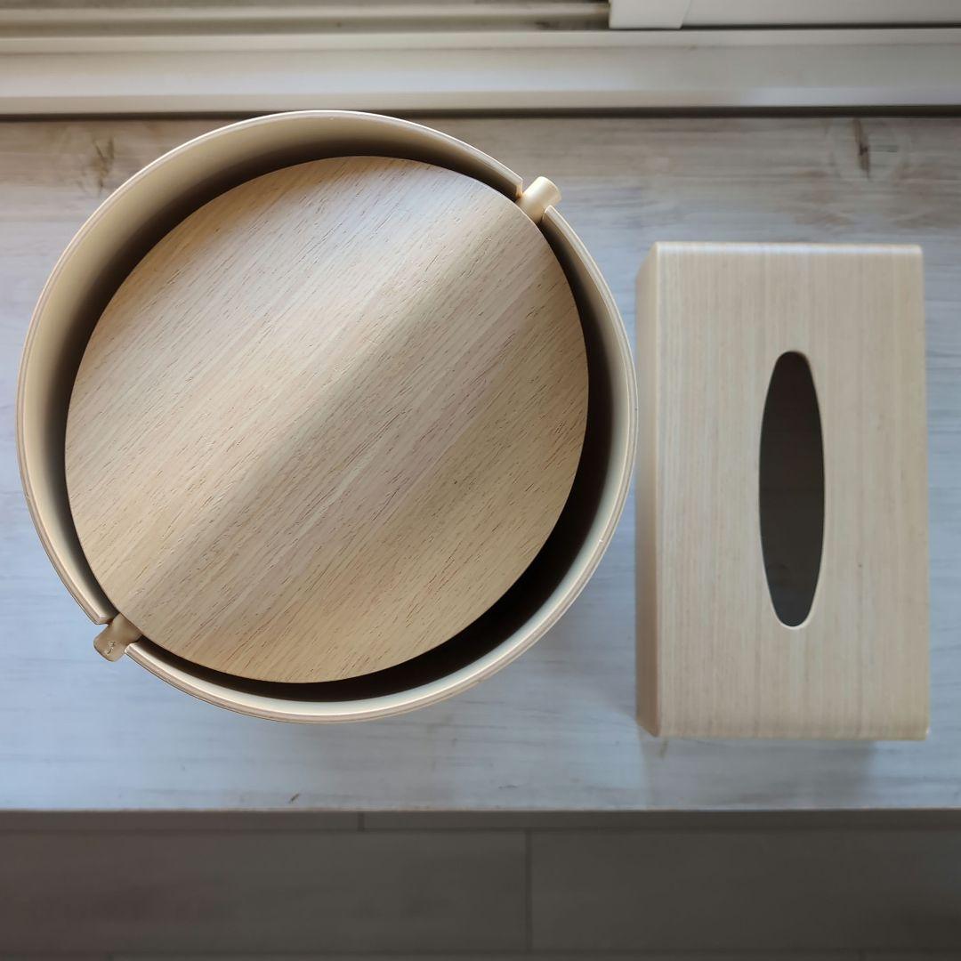 【和室向け】SAITO WOOD 天然白木のごみ箱とティッシュ箱セット