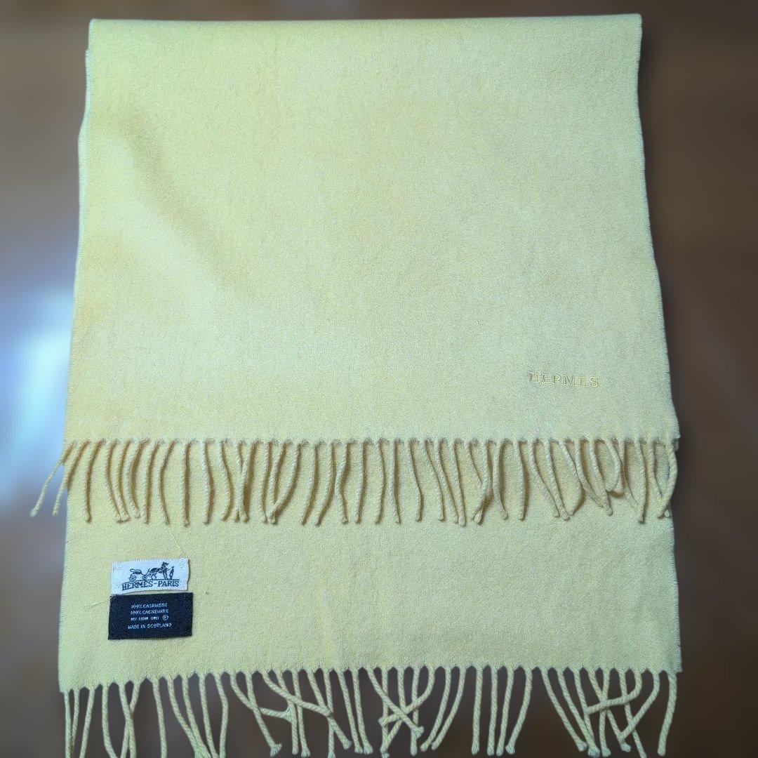 HERMES 100%カシミヤ マフラー イエロー