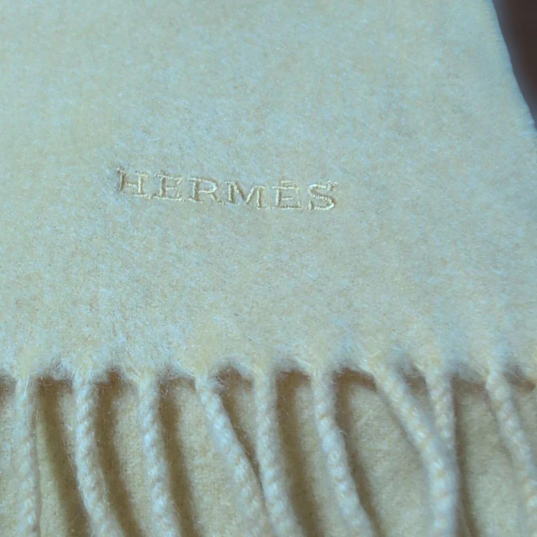 HERMES 100%カシミヤ マフラー イエロー