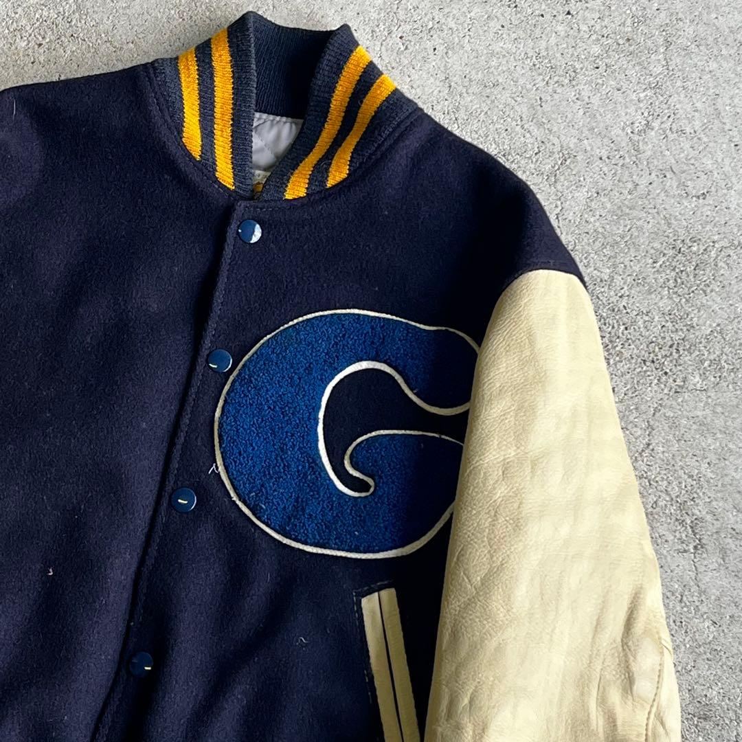 70's~80's ゴールデンベア　スタジャン　USA製　ワッペン　革袖