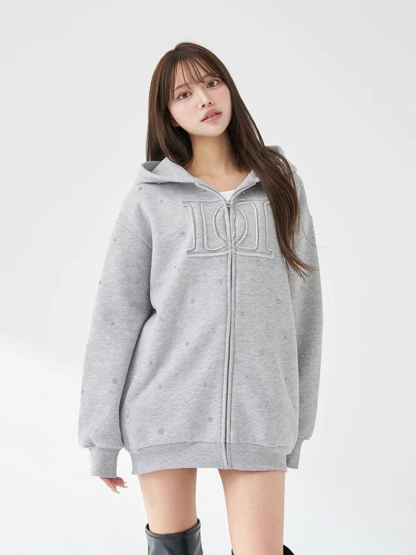 ♡ ダーリッチ Darich ♡ DDロゴビジュージップパーカー　グレー