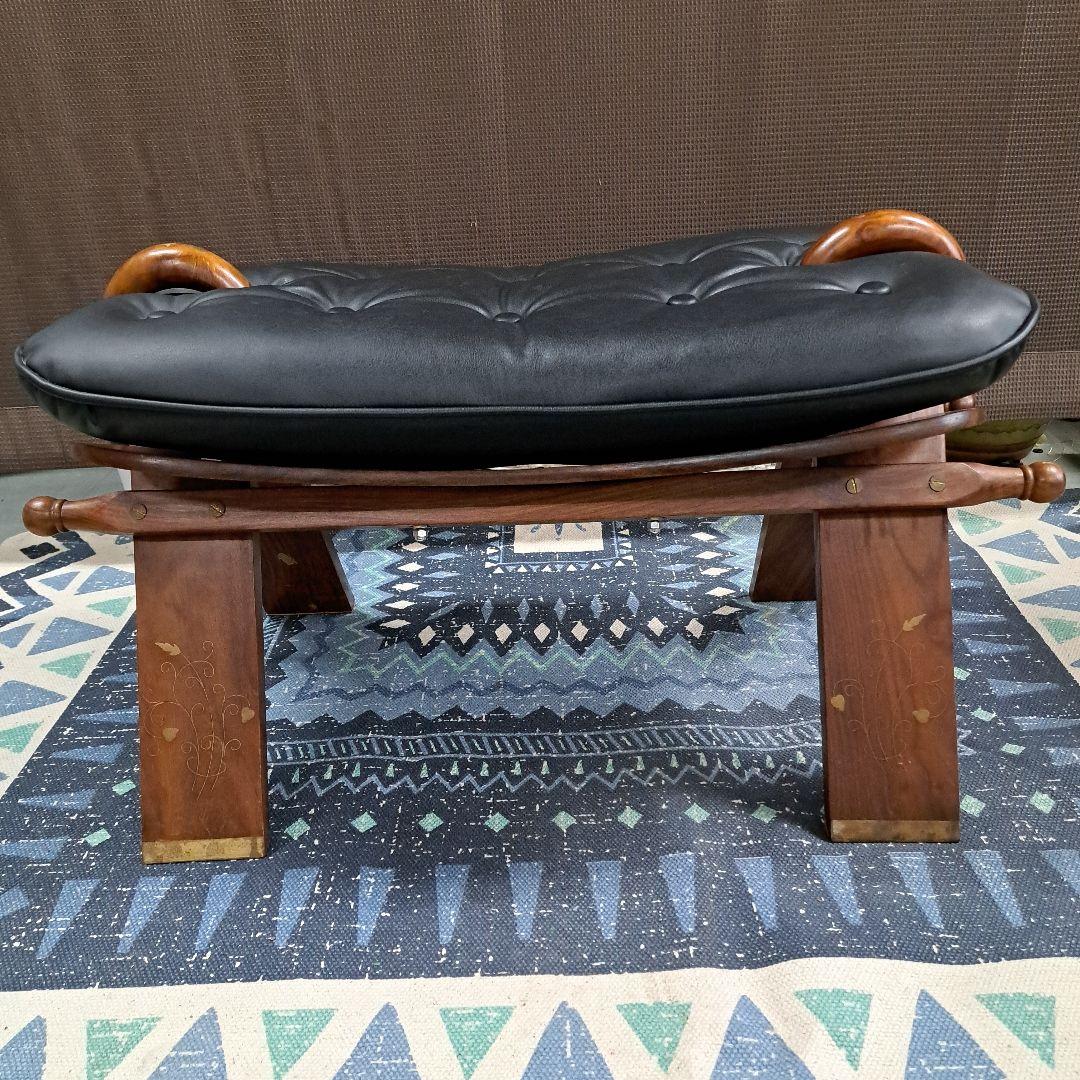 ♡アンティーク　象嵌 　金彩 オットマン チェア スツール 鞍型 黒♡