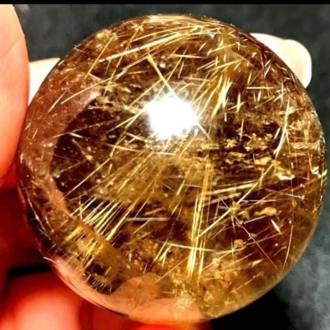 42mm ゴールドルチルクォーツ　丸玉　スフィア　金針水晶