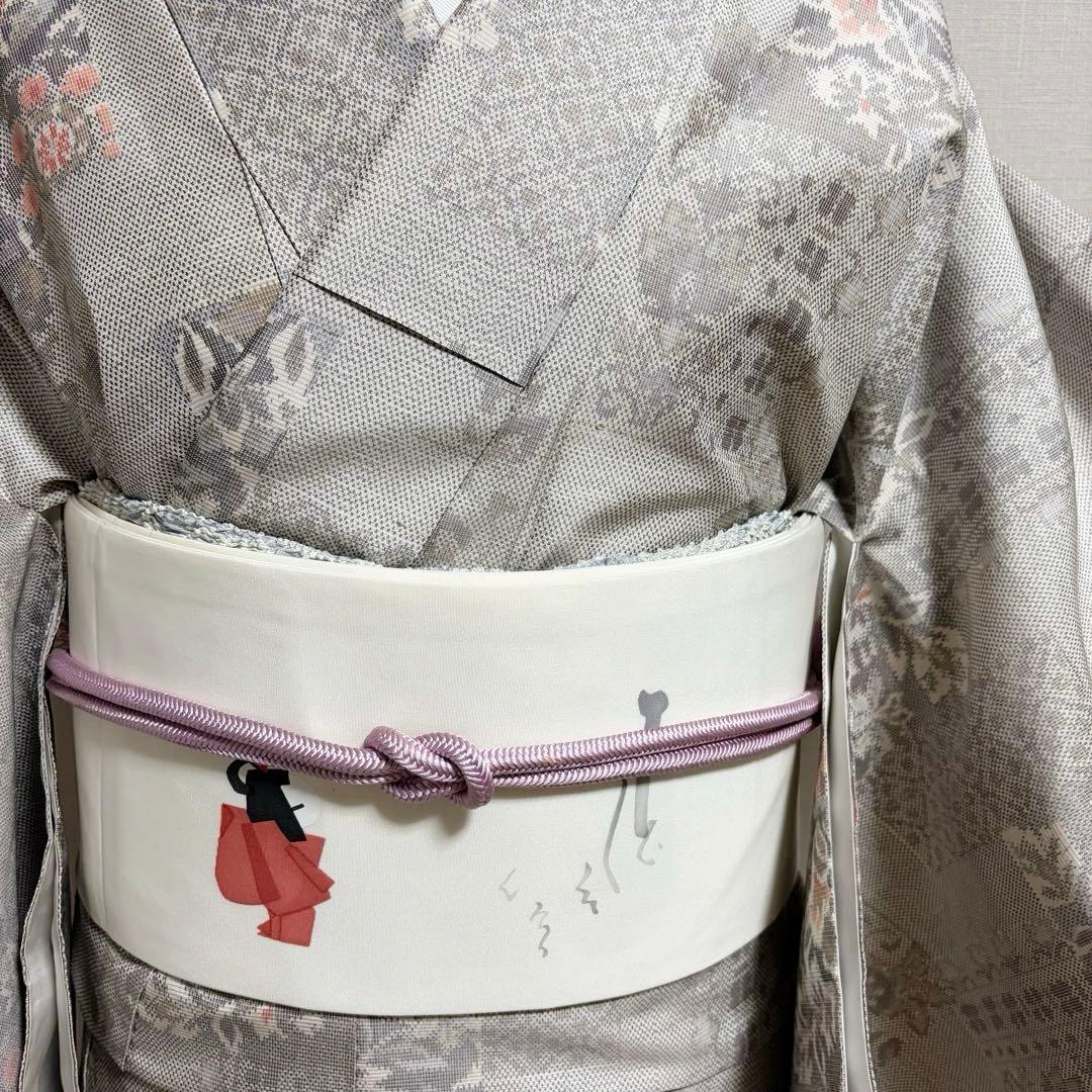 未使用近い　美品　袷　正絹　大島紬　白紬　小紋　フルセット