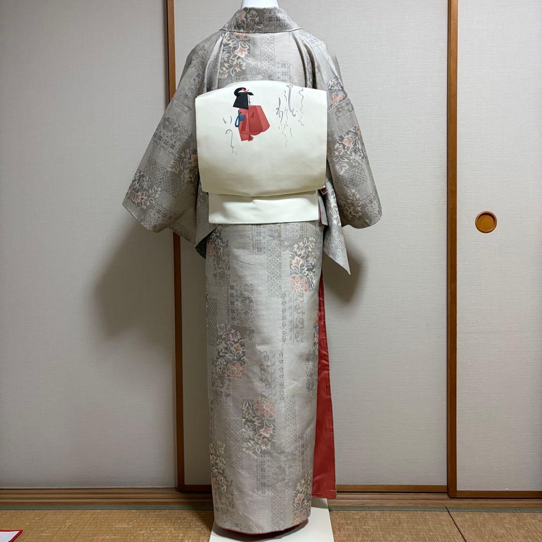 未使用近い　美品　袷　正絹　大島紬　白紬　小紋　フルセット