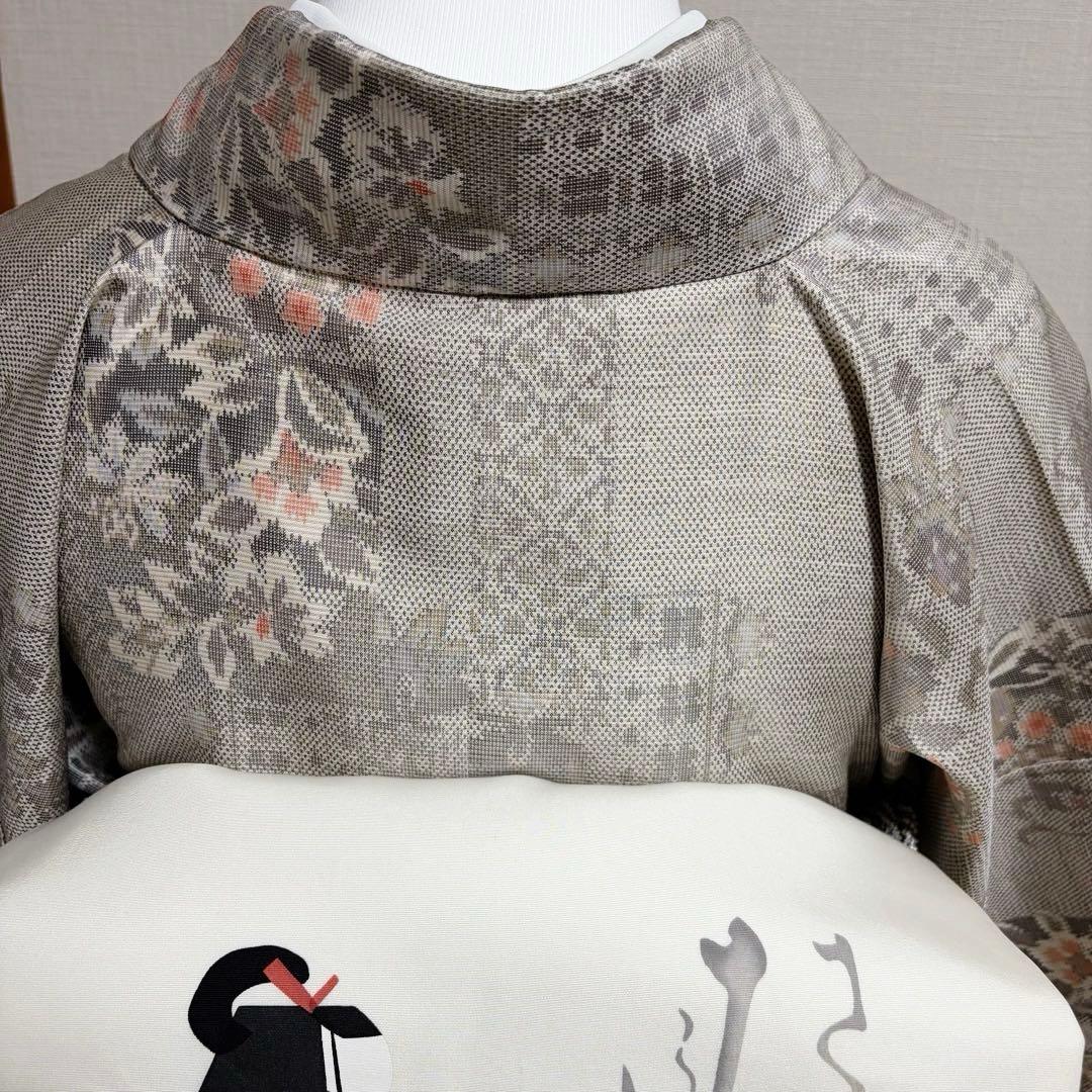 未使用近い　美品　袷　正絹　大島紬　白紬　小紋　フルセット