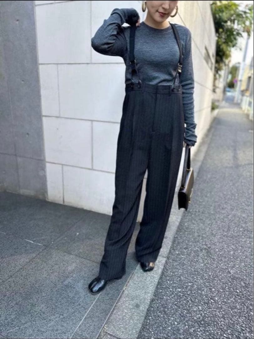 Curensology サスペンダーパンツ ブラック サロペットパンツ