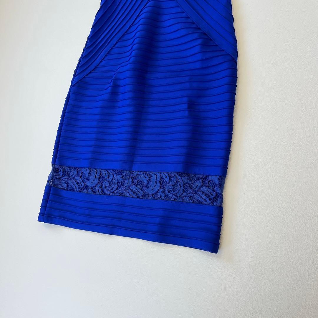 美品✨TADASHI SHOJI プリーツレースドレス ロイヤルブルー　芸能人