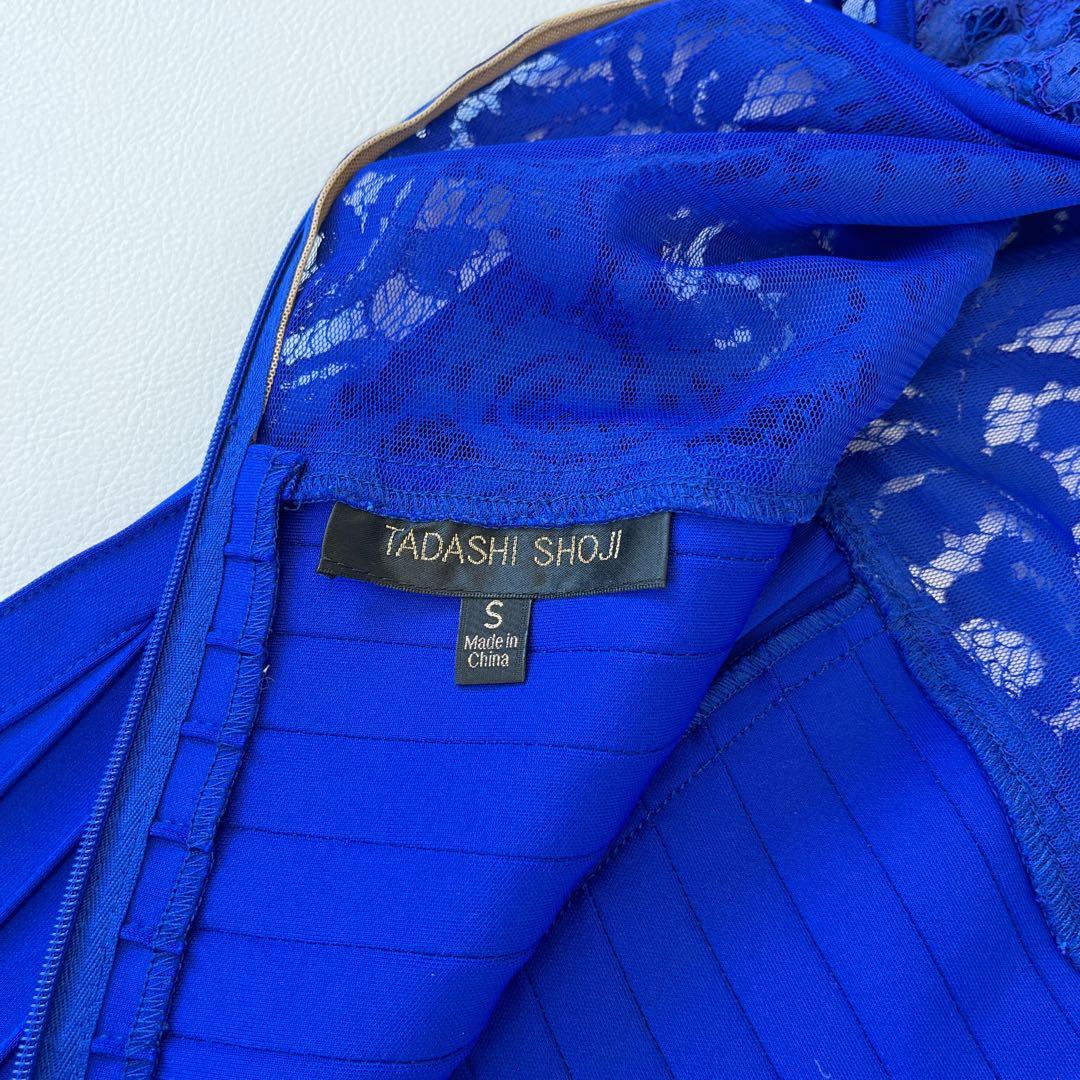 美品✨TADASHI SHOJI プリーツレースドレス ロイヤルブルー　芸能人