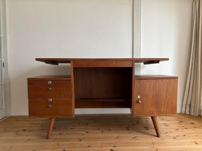 月末セール！北欧ヴィンテージチーク両袖デスク チーク素材　アンティーク書斎デスク