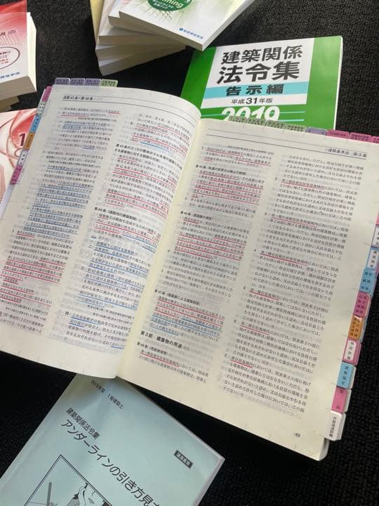 総合資格学院　令和元年一級建築士　参考書一式　法令集アンダーライン記載済み