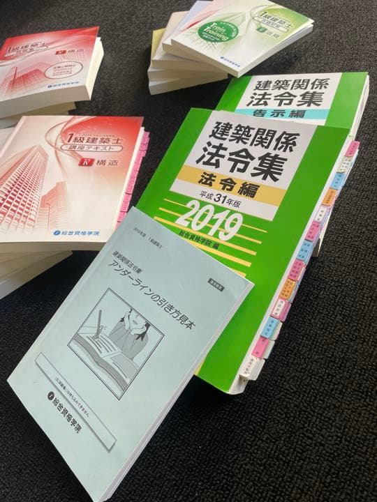 総合資格学院　令和元年一級建築士　参考書一式　法令集アンダーライン記載済み
