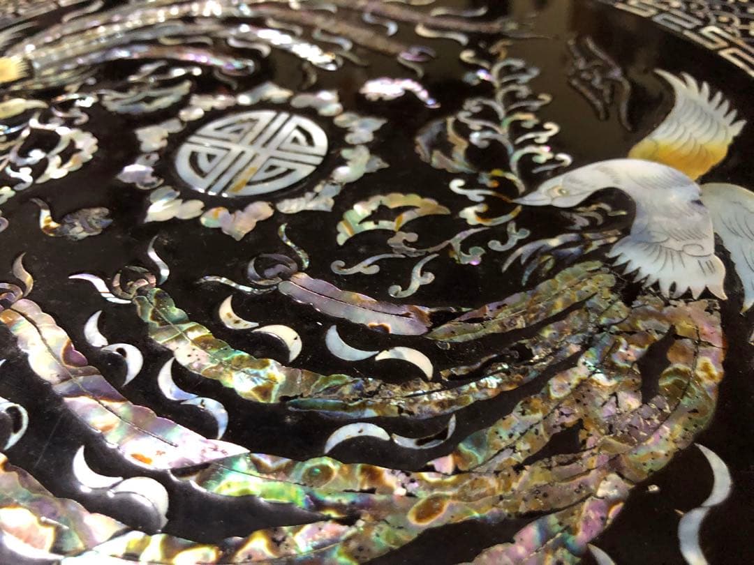 美品！豪華な螺鈿細工の李朝円卓折り畳み式 検古民家李朝家具民芸家具ソバンちゃぶ台