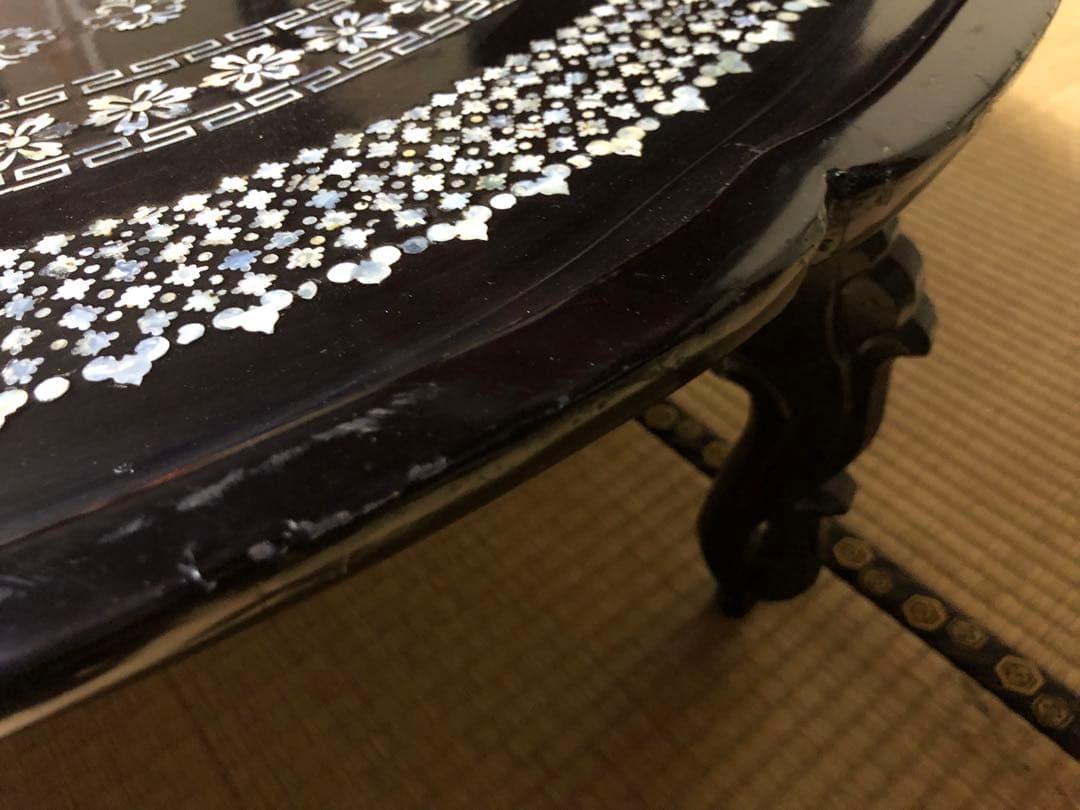 美品！豪華な螺鈿細工の李朝円卓折り畳み式 検古民家李朝家具民芸家具ソバンちゃぶ台