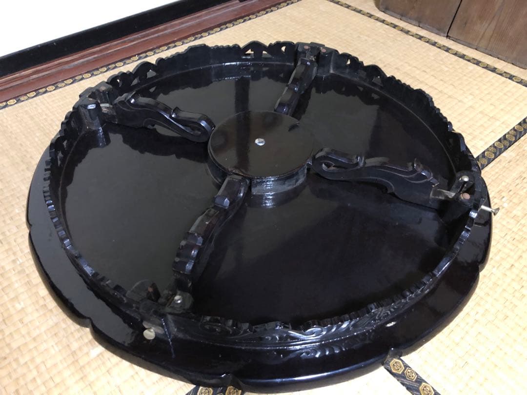 美品！豪華な螺鈿細工の李朝円卓折り畳み式 検古民家李朝家具民芸家具ソバンちゃぶ台