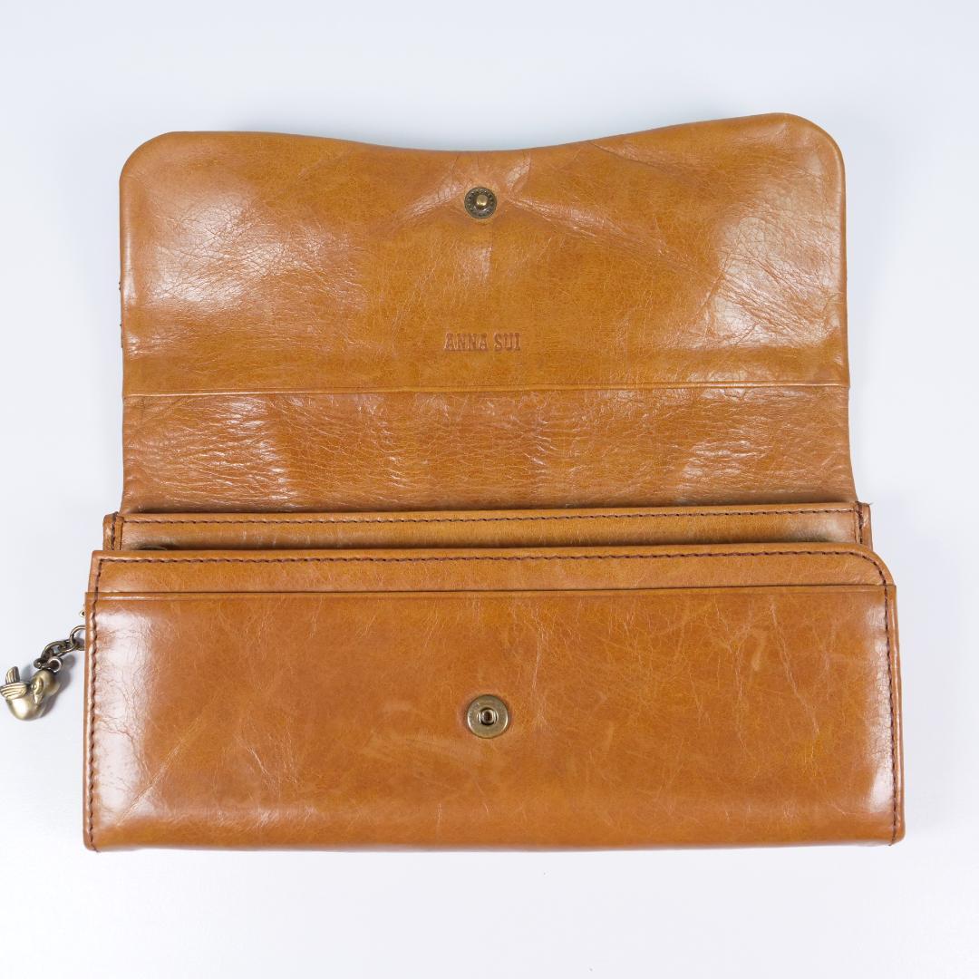 希少美品✨アナスイ 長財布 アンティーク調 鳥・薔薇モチーフ レザー ブラウン