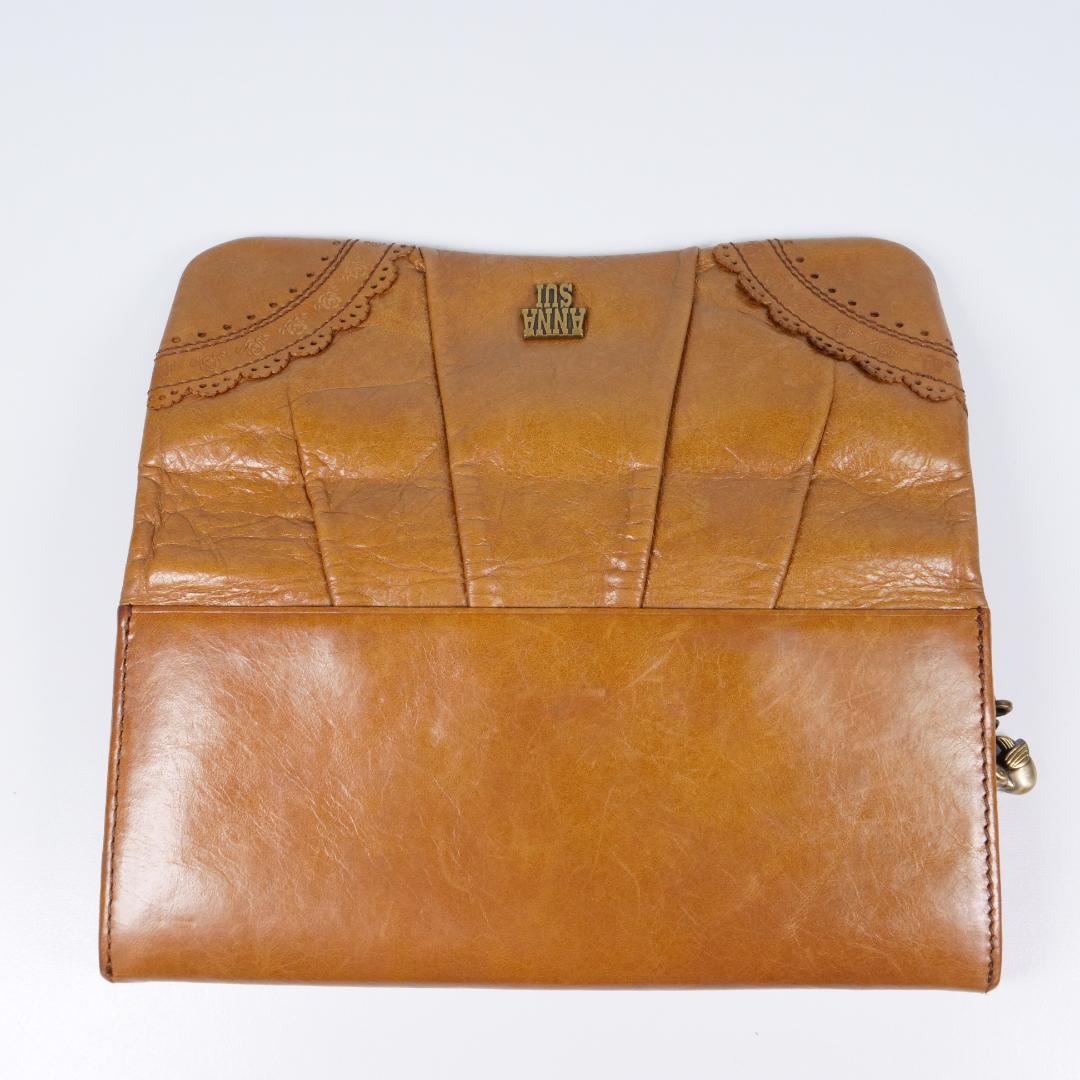 希少美品✨アナスイ 長財布 アンティーク調 鳥・薔薇モチーフ レザー ブラウン