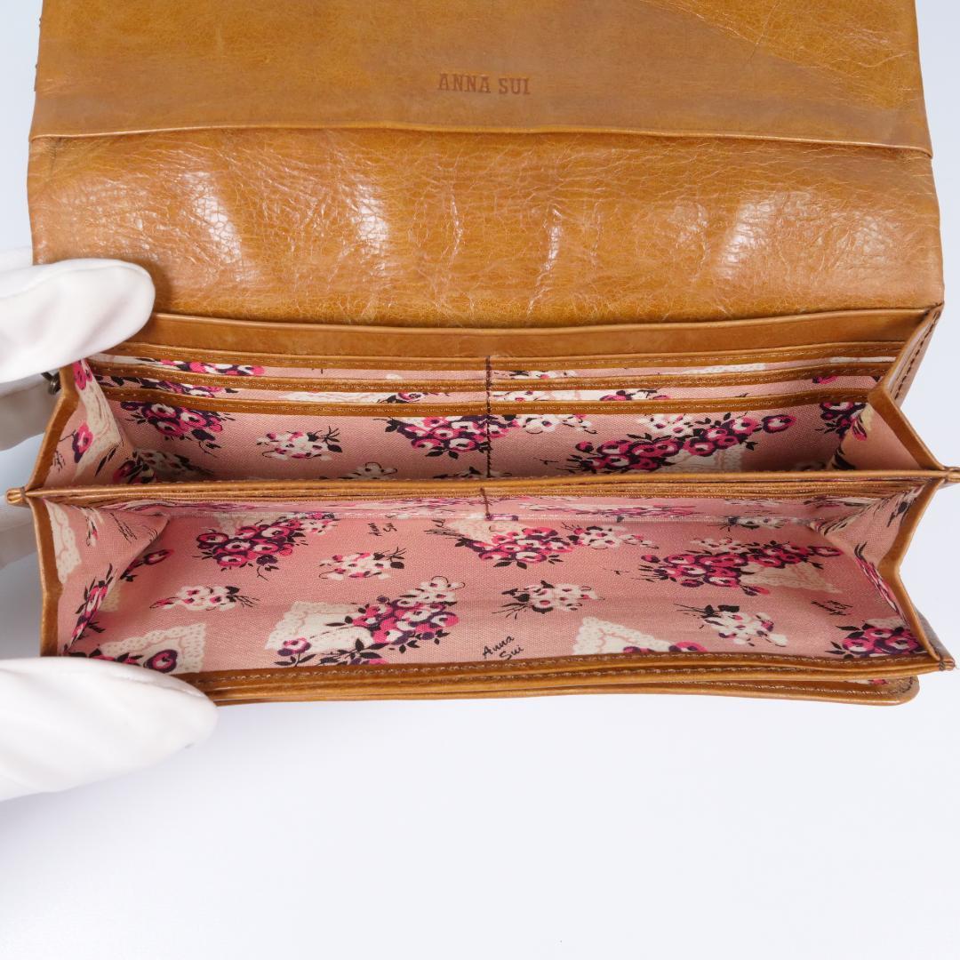 希少美品✨アナスイ 長財布 アンティーク調 鳥・薔薇モチーフ レザー ブラウン