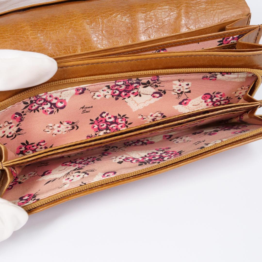 希少美品✨アナスイ 長財布 アンティーク調 鳥・薔薇モチーフ レザー ブラウン