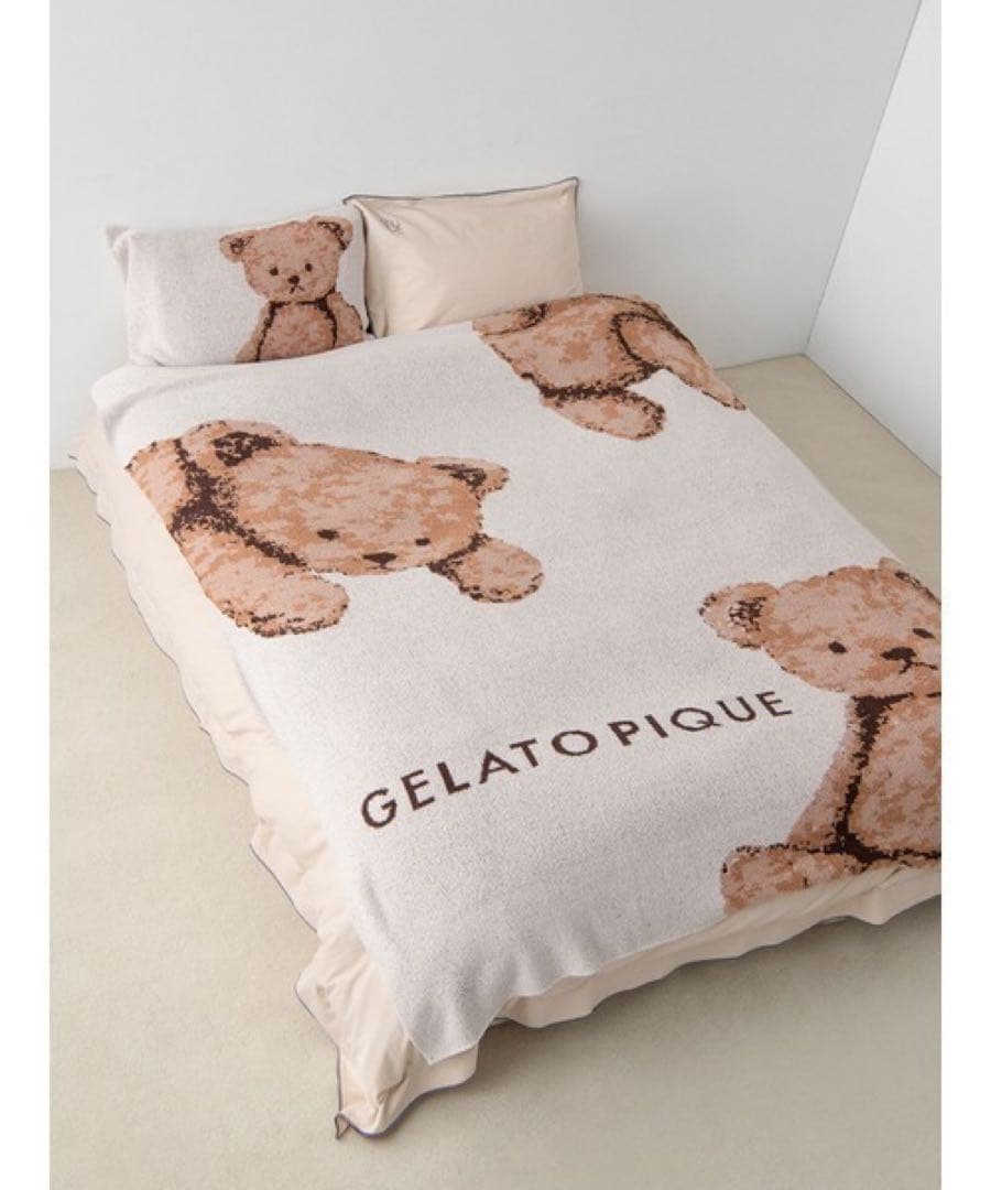美品 ジェラートピケ ジャガードマルチカバー ブランケット ベア くま