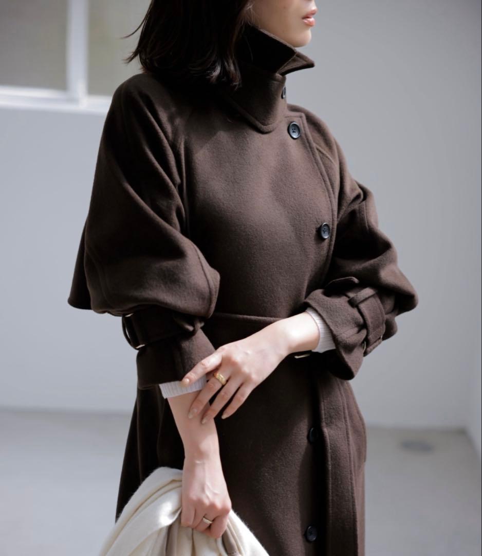 anuans アニュアンス ウールロングトレンチコート ブラウン S