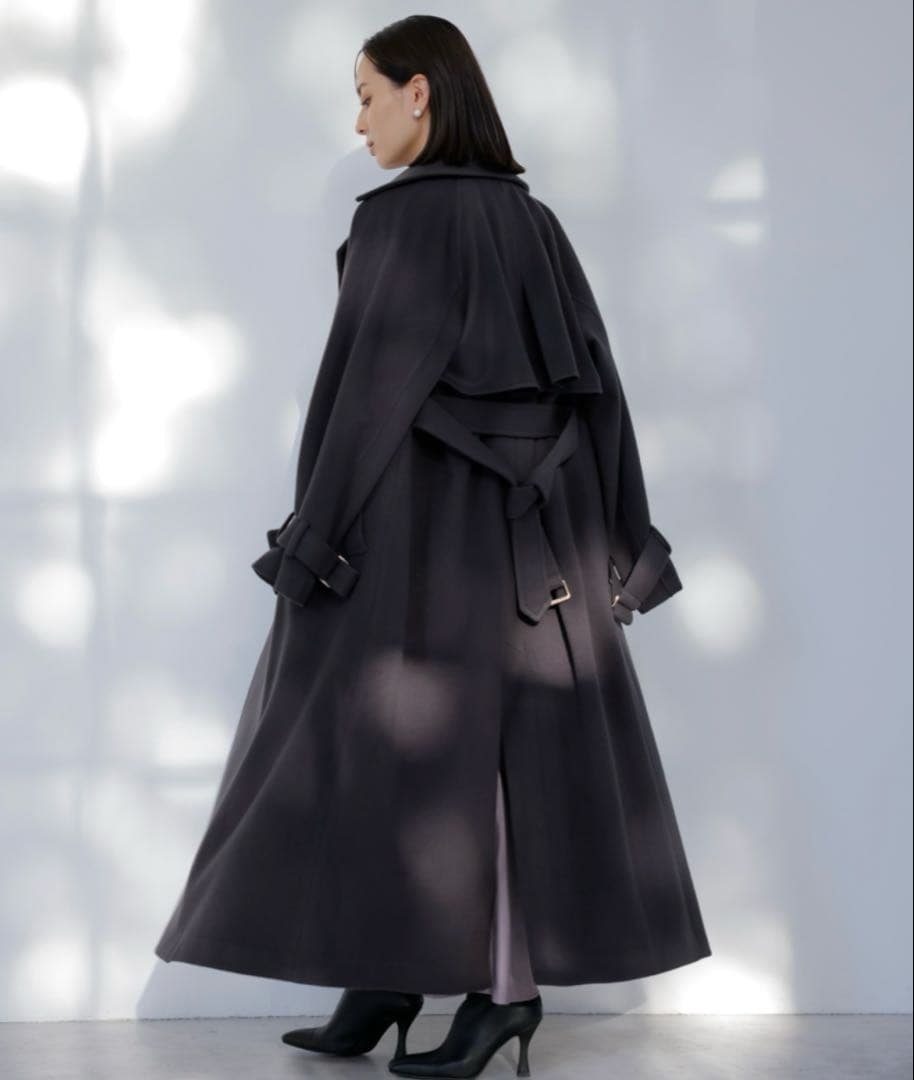 anuans アニュアンス ウールロングトレンチコート ブラウン S