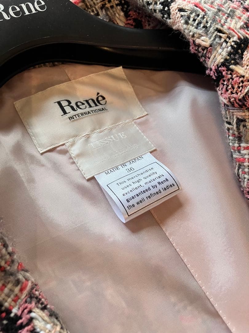 ピンク黒白グレーツィードチェスターコート