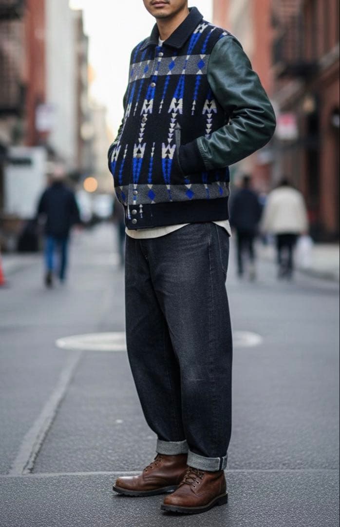 美品 indian Motocycle ネイティブ柄 レザースリーブ ジャケット