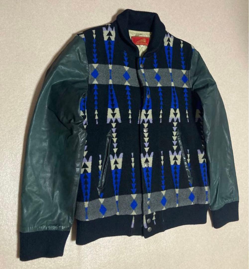 美品 indian Motocycle ネイティブ柄 レザースリーブ ジャケット
