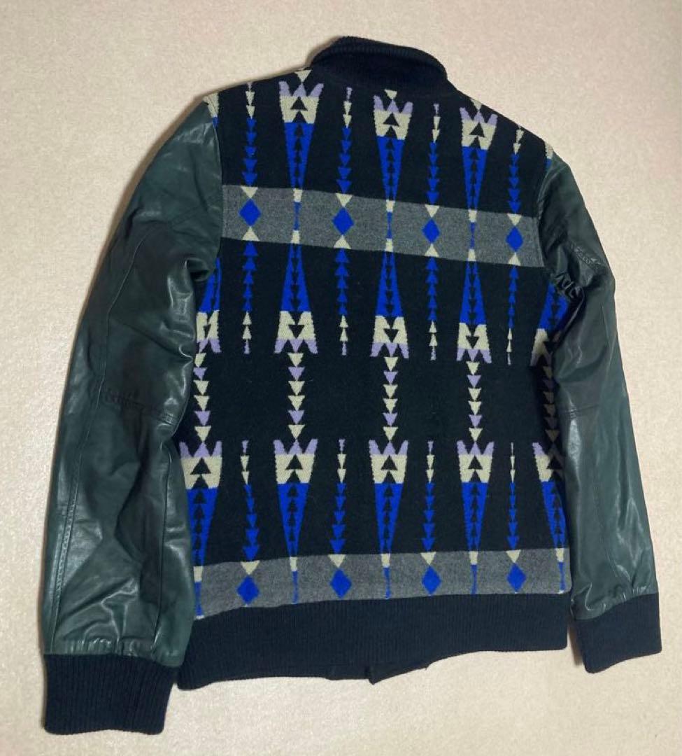 美品 indian Motocycle ネイティブ柄 レザースリーブ ジャケット