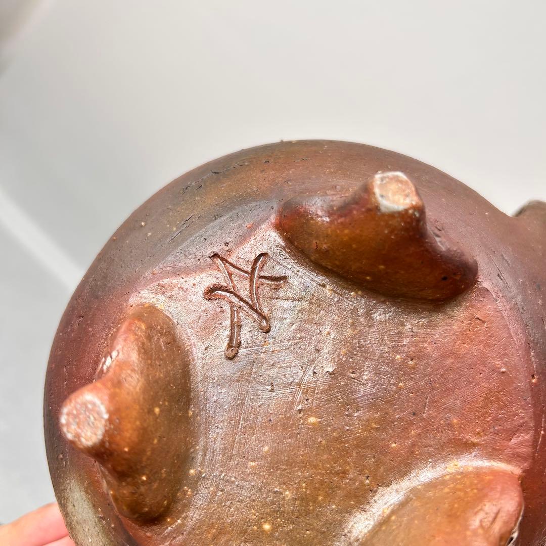 A057時代物　藤原陶斎 造　備前焼　龍鶏細工 香炉　茶道具　古美術品