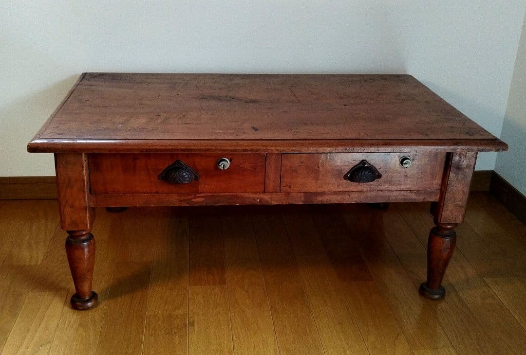 ミニ机 机 文机 デスク 引出し付き 昭和レトロ 文台　和風 木製 ろくろ脚