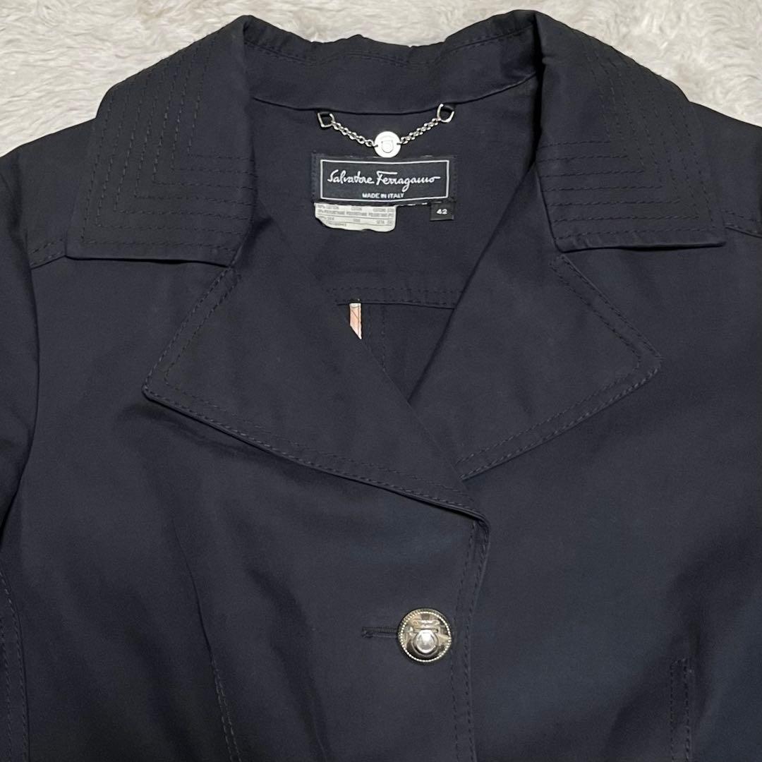 フェラガモ　ガンチーニ　銀ボタン　チェスター　ロングコート　ベルト　黒　ブラック