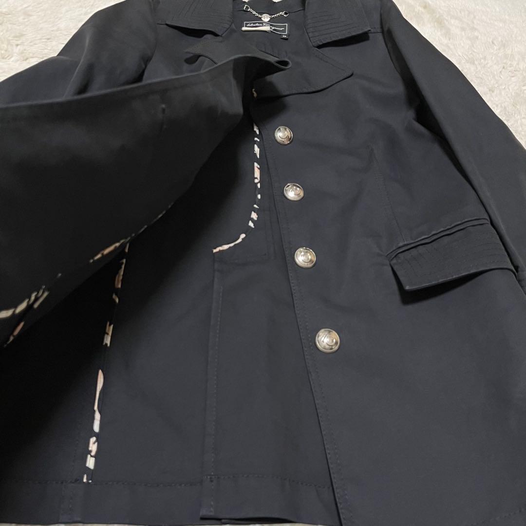 フェラガモ　ガンチーニ　銀ボタン　チェスター　ロングコート　ベルト　黒　ブラック