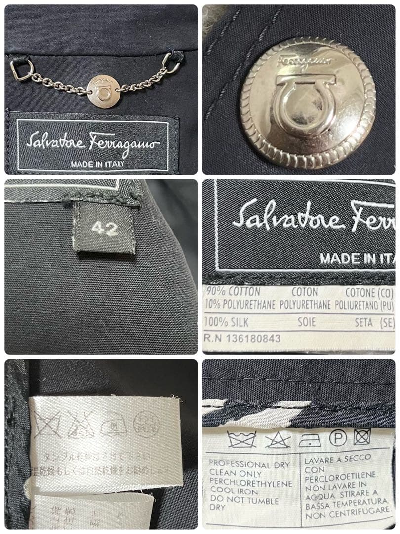 フェラガモ　ガンチーニ　銀ボタン　チェスター　ロングコート　ベルト　黒　ブラック