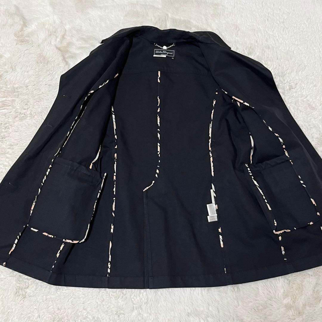 フェラガモ　ガンチーニ　銀ボタン　チェスター　ロングコート　ベルト　黒　ブラック