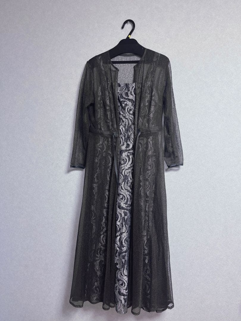 【美品】etoll. 幾何学チュールジャガードレースワンピース チャコール S