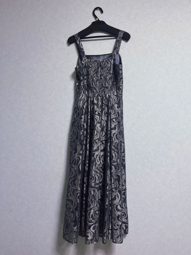 【美品】etoll. 幾何学チュールジャガードレースワンピース チャコール S