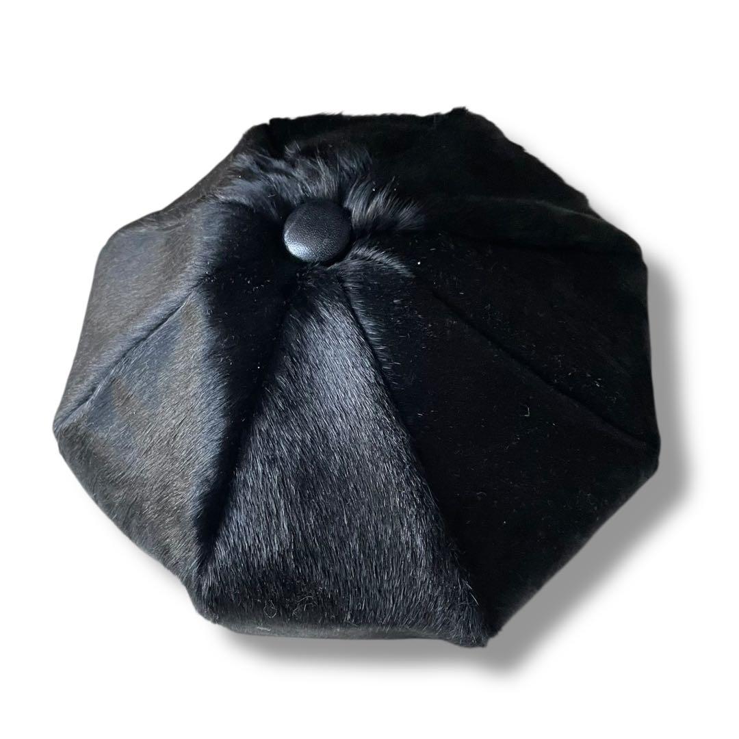 定価27,500円 ブラックサイン ホースレザー ハラコ ベレー帽 sizeM