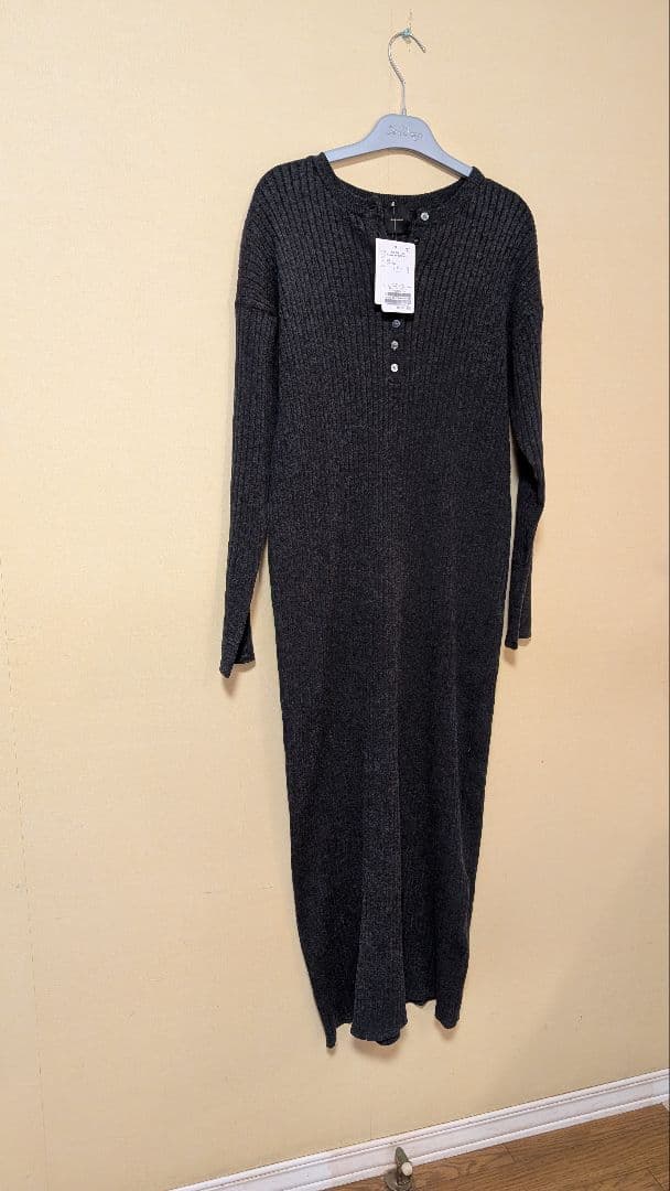 《手洗い可 / 追加》ヘンリーネックリブニットワンピース グレ－