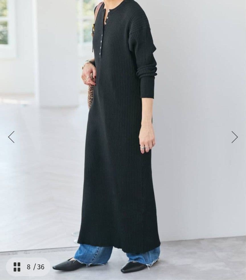 《手洗い可 / 追加》ヘンリーネックリブニットワンピース グレ－