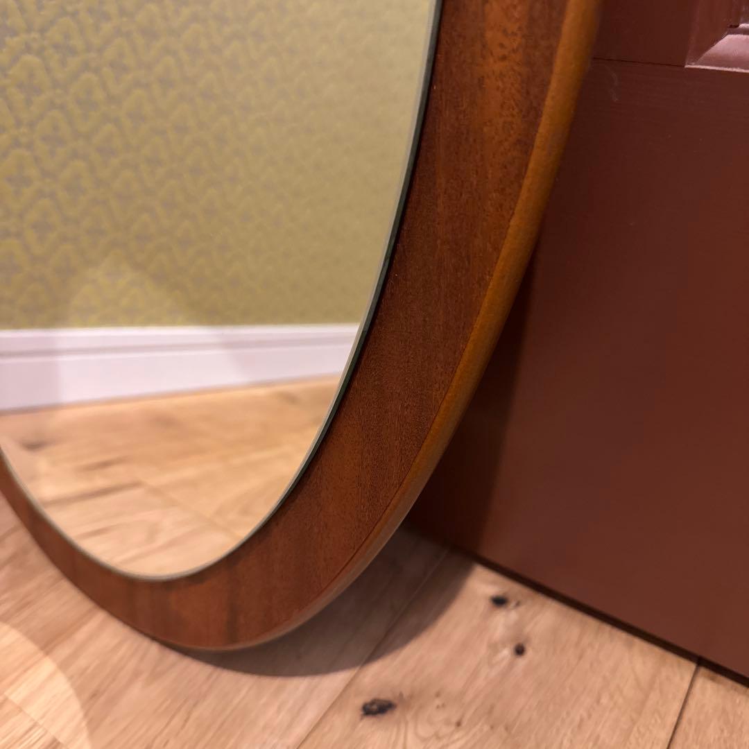 イギリスアンティーク チーク材 オーバル ウォールミラー　ミッドセンチュリー
