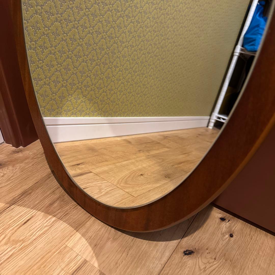 イギリスアンティーク チーク材 オーバル ウォールミラー　ミッドセンチュリー