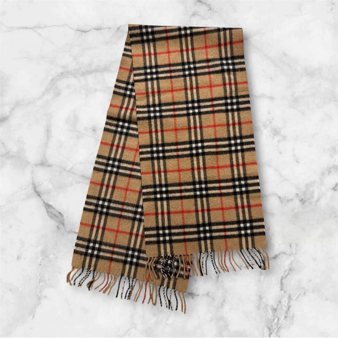 美品 Burberrys バーバリー カシミヤマフラー ノバチェックキャメル英国