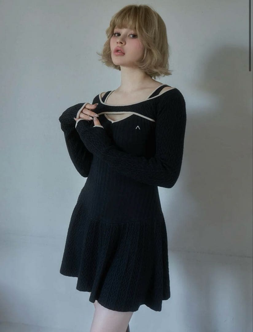 アンドマリー Nana cable flare mini dress 黒