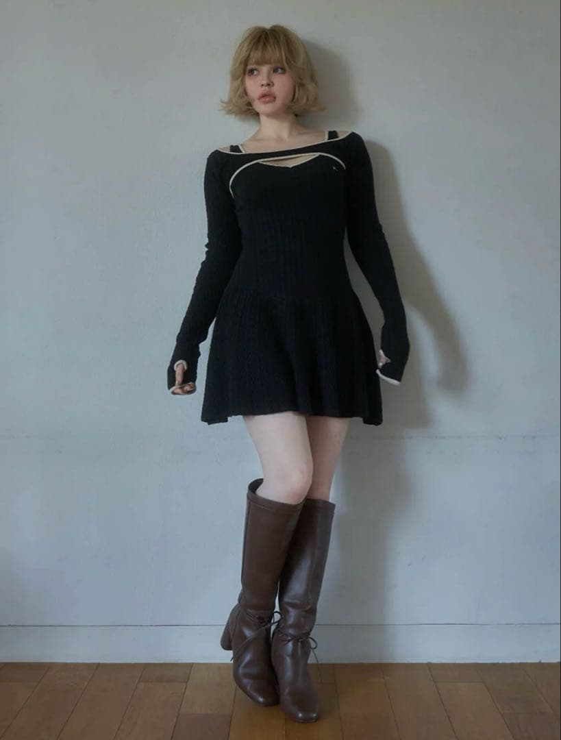 アンドマリー Nana cable flare mini dress 黒