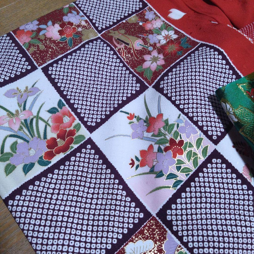 選べる色★七歳★上品★鹿の子と花の格子柄★着物セット