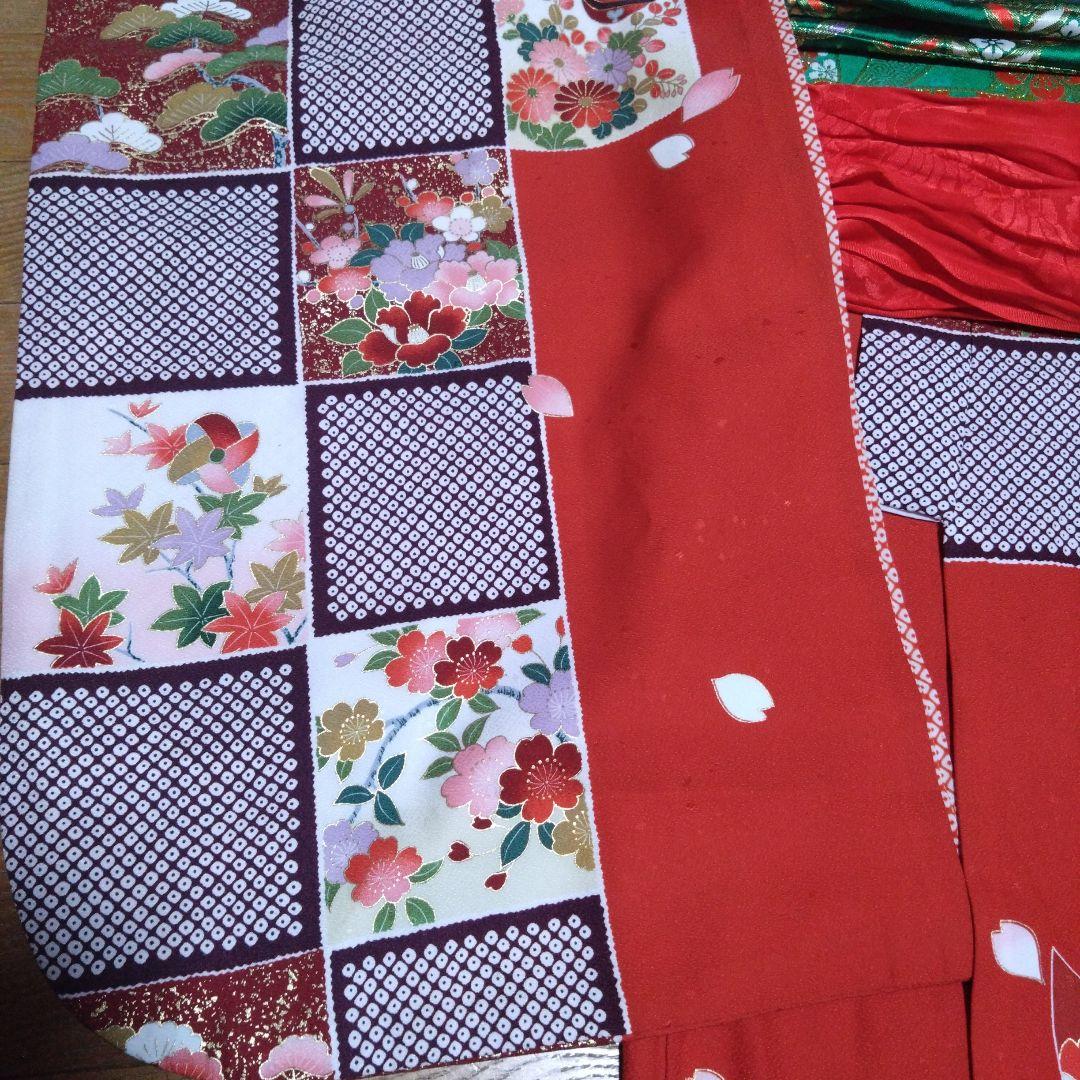 選べる色★七歳★上品★鹿の子と花の格子柄★着物セット