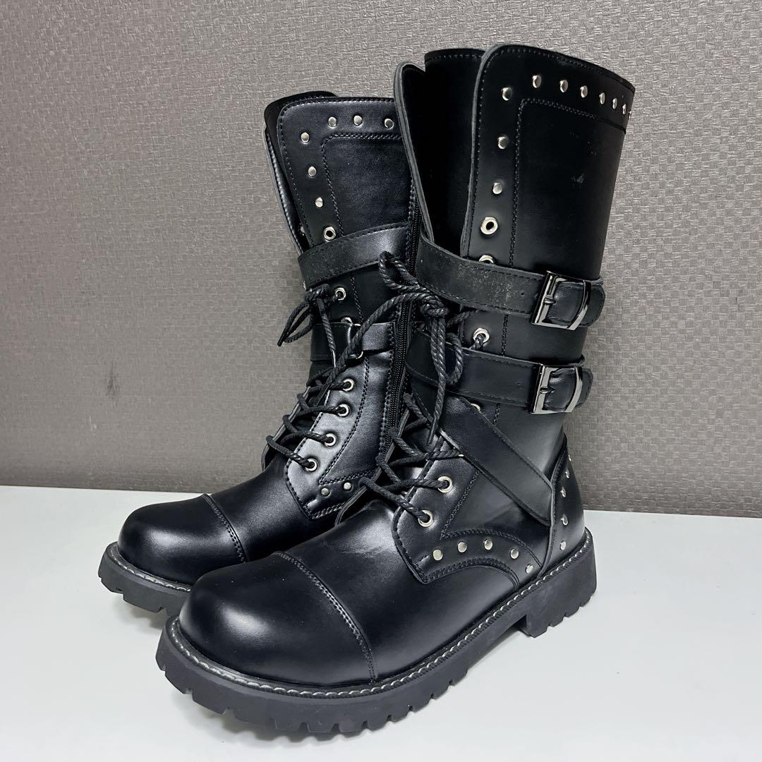 靴 00s archive long belted boots studs Y2K