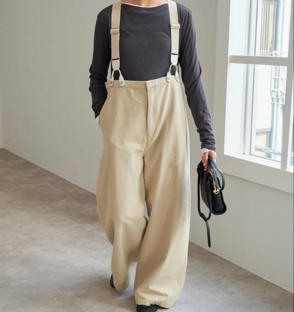新品Spick and Spanサスペンダー付きワーカーパンツ　ベージュ36